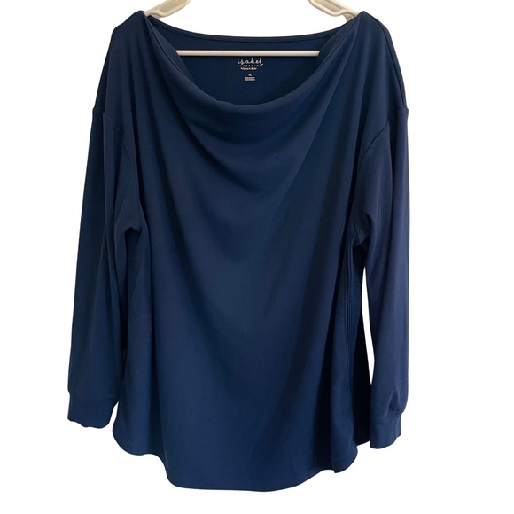Long-Sleeve Isabel Maternity Boatneck Shirt with Side Ribbing in Blue - Size XL - Picture 3 of 8
